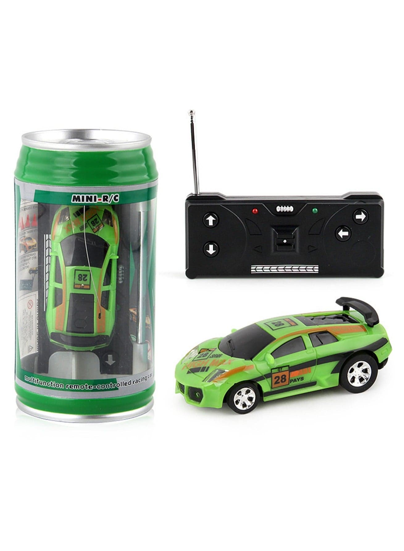 Electric Can Light Remote Control Car Mini Can Four-Way Wireless Remote Control Car Racing Car With Roadblock Toy Car Without Battery (Green)