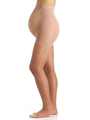 Berkshire Women's Maternity Light Support Pantyhose 5700 - Maternity Tights Over The Belly - Motherhood Hosiery - Lace Belly Panels, Reinforced Toe, 30 Denier - Pregnant Women Stocking - Natural Tan C