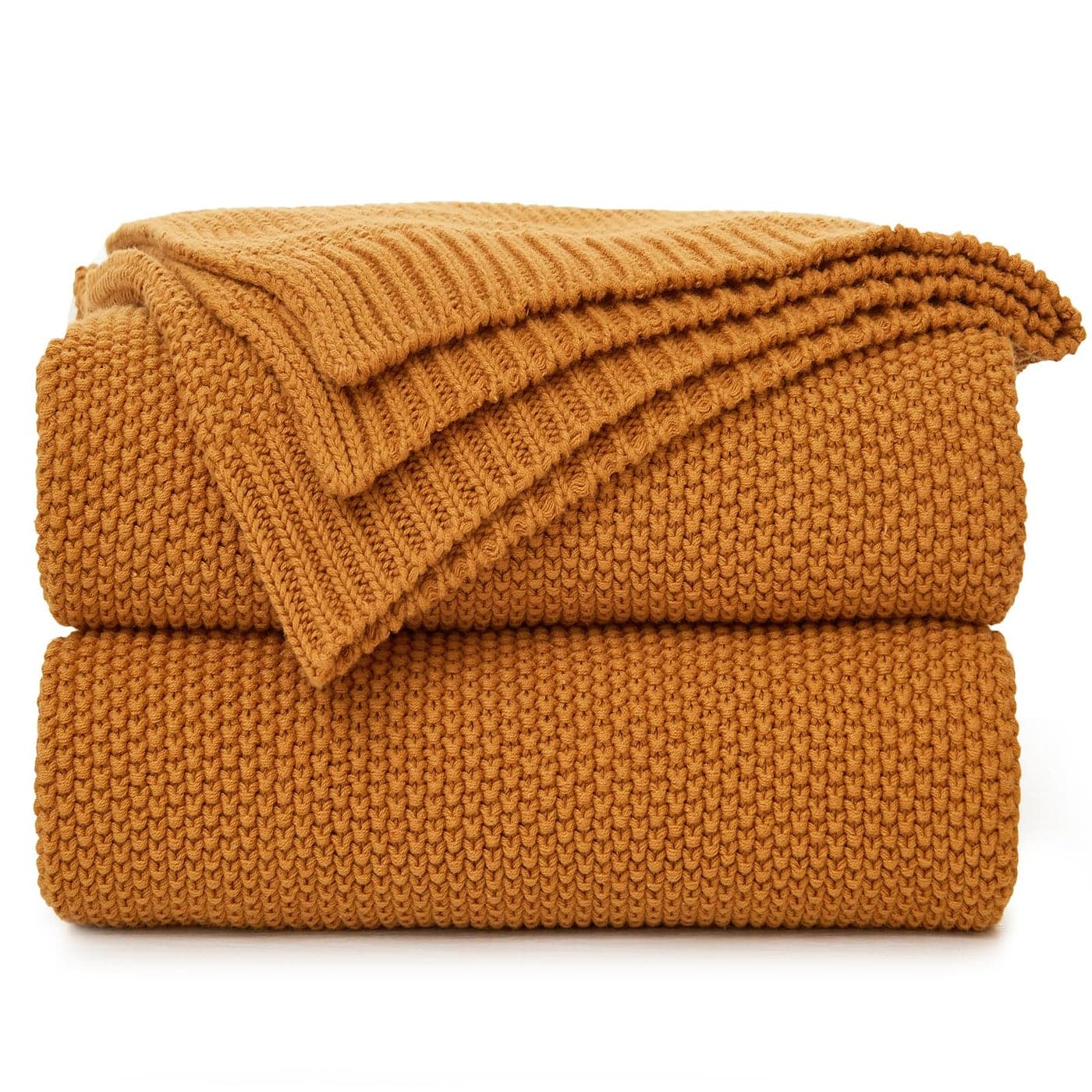 Longhui bedding Burnt Orange Cotton Cable Knit Throw Blanket for Couch Sofa Chair Bed Home Decorative 25 Pounds 50 x 60 Inch Woven Throw Blankets with Bonus Laundering Bag