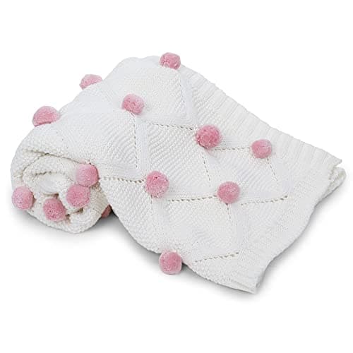 haus & kinder Knitted Baby Blanket, Breathable Baby Blankets Newborn, Premium Baby Blanket for 0-2 Years, Cozy Blankets for Crib, Nursery & Stroller, New Born Baby Essentials | Pom Pom Pink