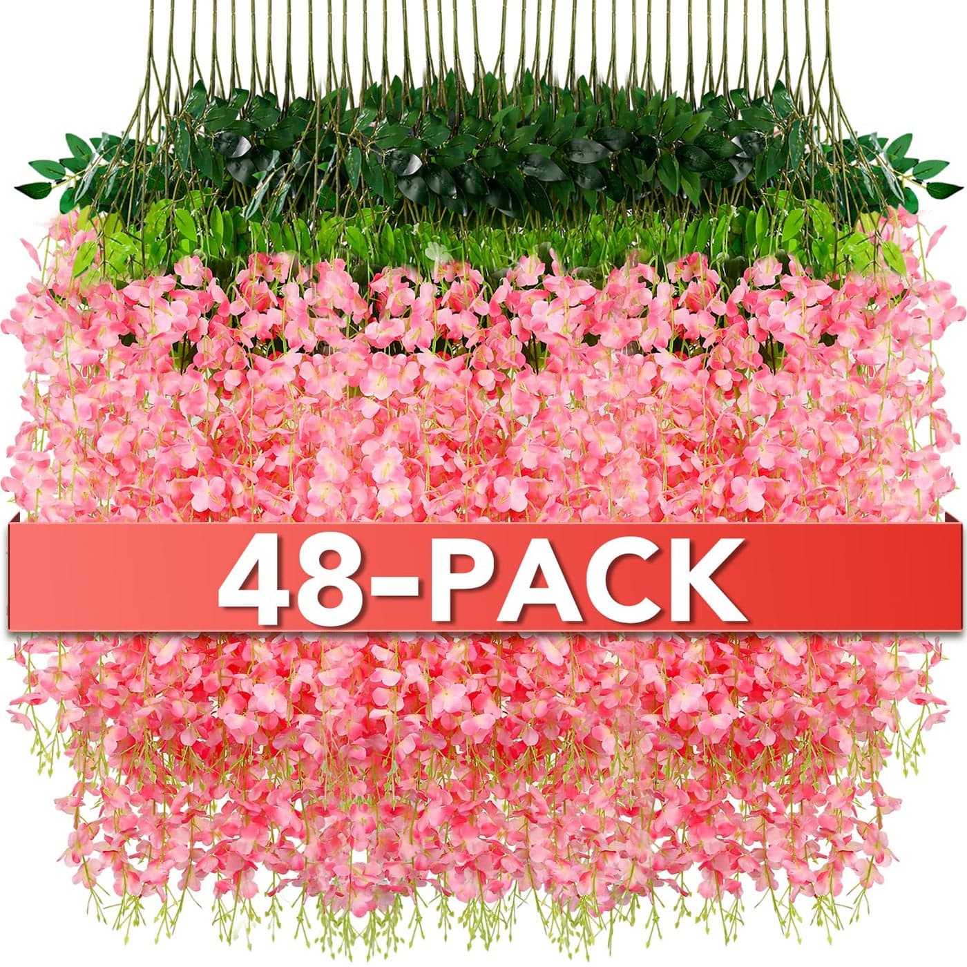 Alotiki Wisteria Hanging FlowersFake Hanging FlowersWisteria artificiales Garland for Home Wedding Arch Floral Party Garden Ceremony Outdoor Decor36 feet Long48Pink