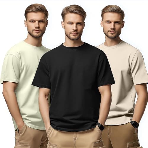 NOBERO Cotton Men's Solid Regular Fit T-Shirt (1M-TWTS-R0008_Black/Aloe Green/Sand, 2XL