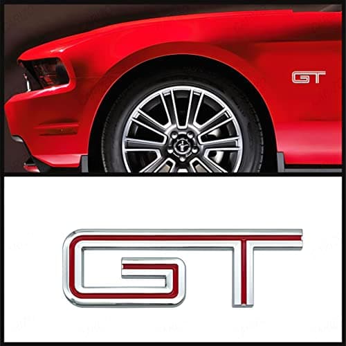 CARIZO Premium Zinc Alloy Badge, 3D Premium Car Side Fender Rear Trunk (Design: GT, Silver & Red) Emblem Logo Badge Decals