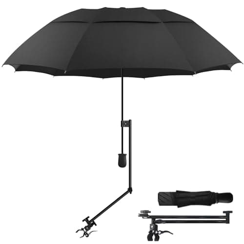 HOBVO UPF 50+ Golf Umbrella with Adjustable Universal Clamp Portable Umbrellas for Rain, Manual Open & Close (Black, 43.3'')