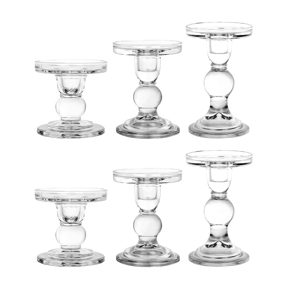 BTGLLAS 6Piece Set of Glass Candlestick Crystal Candlestick Holder Holder and Conical Candle Christmas Candle Holder Decoration Family Living Room Wedding Candle Holder Clear 2sets