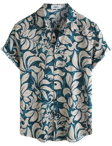 VATPAVE Mens Casual Hawaiian Floral Shirts Short Sleeve Button Down Tropical Shirts Beach Summer Shirts Large BlueKhaki