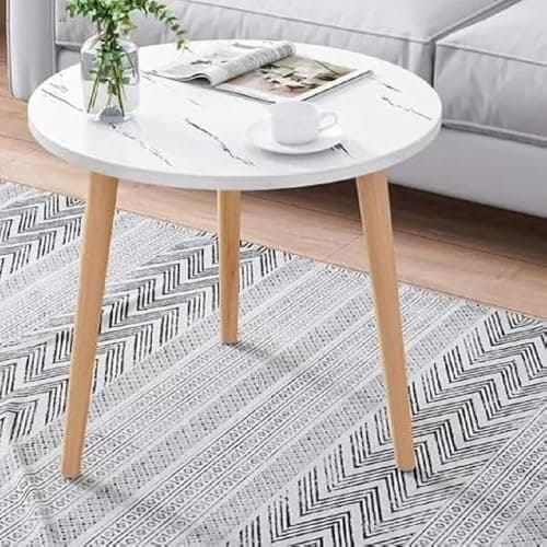 LIVINGLOOM Coffee Table Faux Marble Design Table Side Tables, Sofa Mobile Small Coffee Table Bedside Tables Corner Mini Round Table (White)
