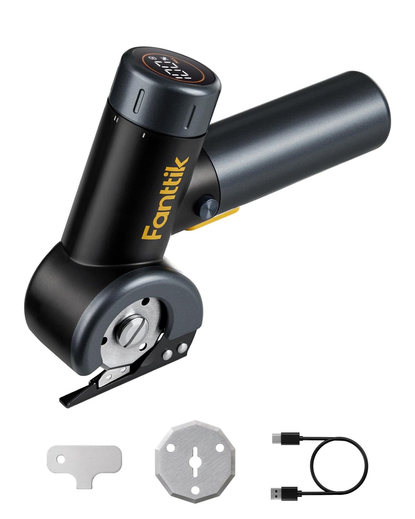 Fanttik C8 Nano Easyswap Cordless Electric Scissors with LED Display TypeC Rechargeable Cardboard Cutter with 2 Blades EasySwap Blade Change LED Light for Thin Cardboard Box Carpet Leather Black