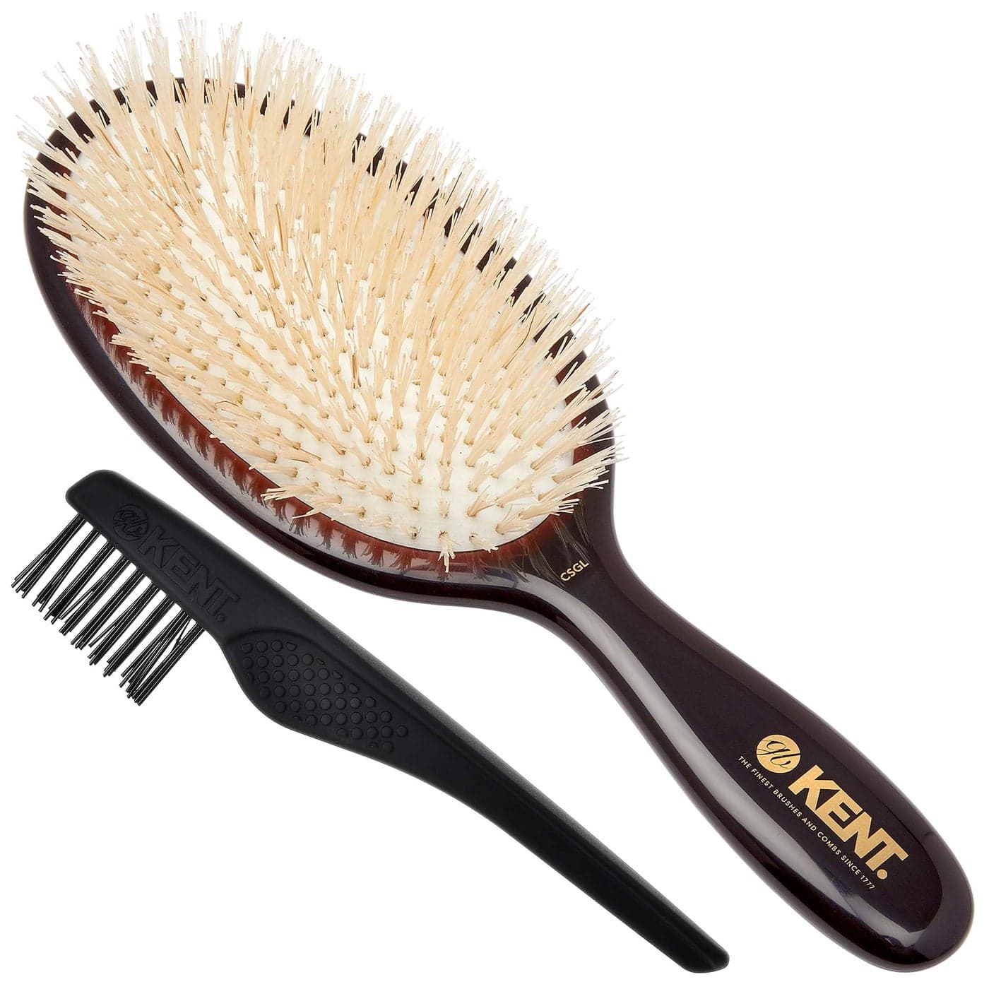 Kent CSGL 9 Large Oval Cushion Straightening Brush and Scalp Brush Natural White Boar Bristles Hair Brush for Fine or Thinning Hair Large Cushion Shine Smoothing Hair Brush Cleaner
