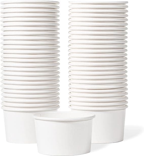 SANWALSA [50 ml, 50 Count, White Disposable Bagasse Paper Container with Lid | Eco-Friendly Bowl/Tub for Picnic, Travel, Food Truck | Ideal for Both Hot & Cold Food