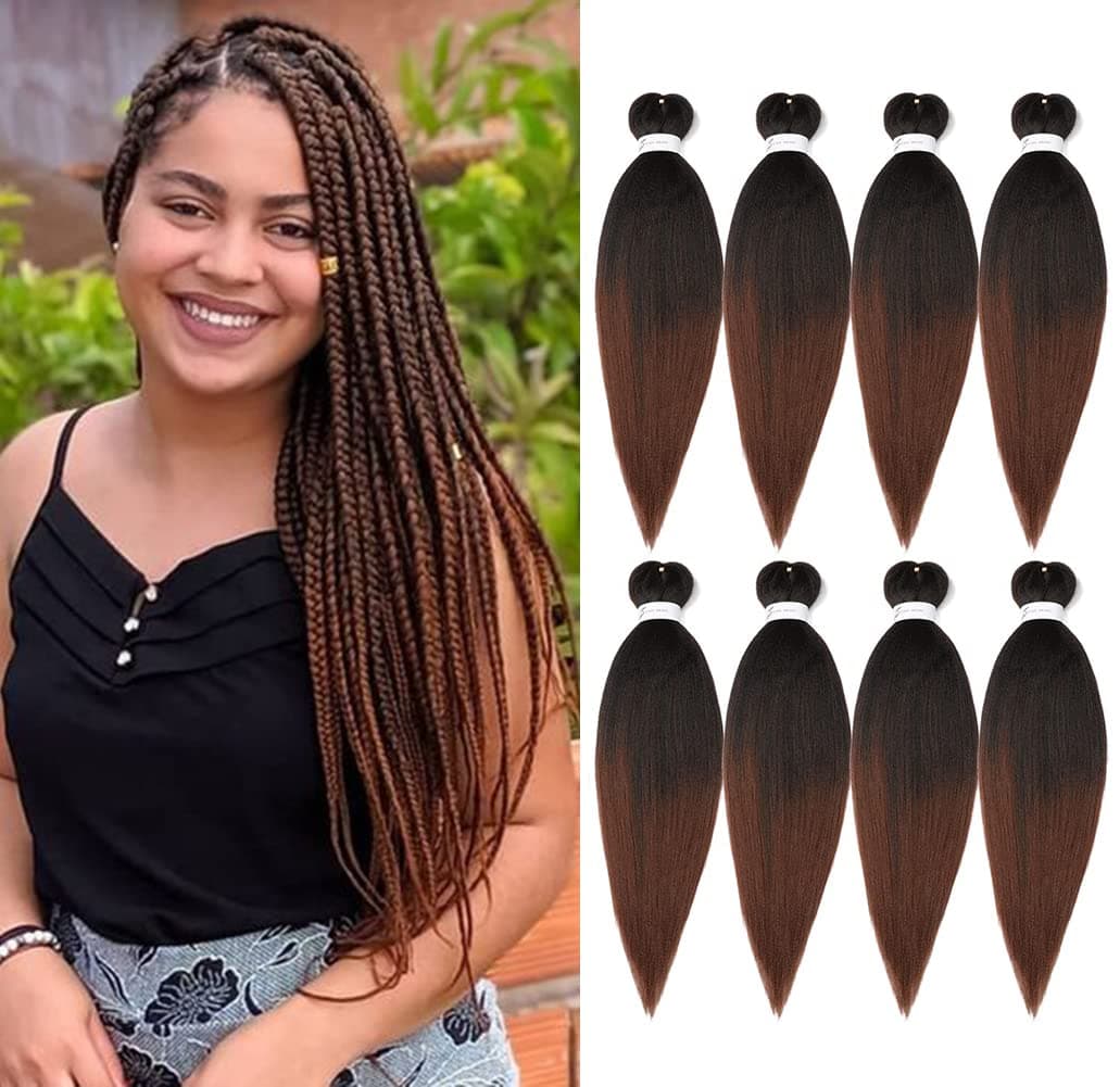Ubeleco 8 Packs Prestretched Braiding Hair20 Inch Ombre Braiding Hair Professional Soft Yaki Texture No Itch Hot Water Setting Hair Extensions for Braids 20in1B30