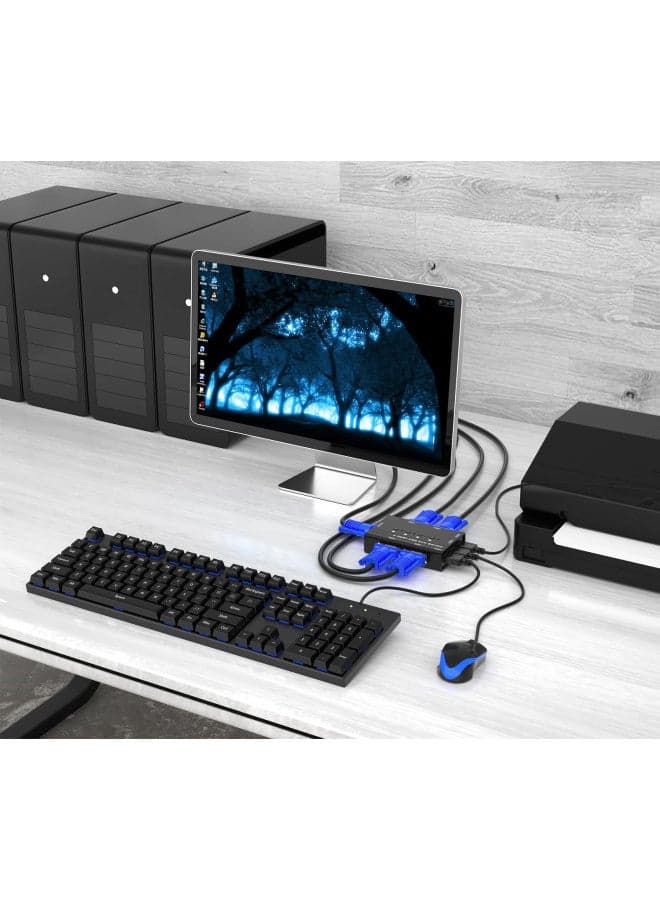 VGA KVM Switch, Yinker 4 Port USB VGA KVM Switch w/4 KVM Cables & 3 USB Hubs for 4 Computers Share One Monitor Keyboard Mouse