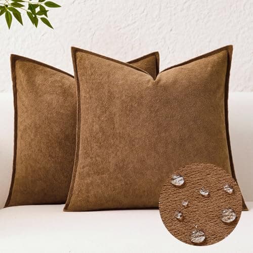 Kevin Textile Waterproof Decorative Pillow Covers Brown 18x18 Inch Pack of 2 Soft Boucle Textured Throw Pillowcases Elegant Accent Pillows for Couch Sofa Chair Bed Home Decor Indoor Outdoor