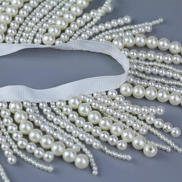GorinsKani 1 Yards White Black Long Pearl Fringe Beaded Lace Trim Pearl Pendant Tassels Garment Dress Tassel Fringe Lace Trim Decoration Shoes Ornaments Hanging Bead Curtain Sewing White White
