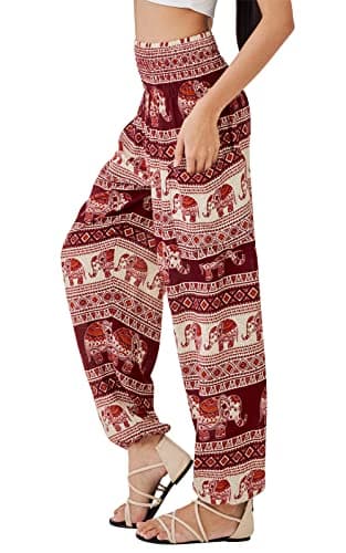 Joob Joob Boho Pants for Women - Hippie Harem Pants Women - Womens Yoga Pants – Comfy Bohemian Flowy Hippie Clothes - Red Medium