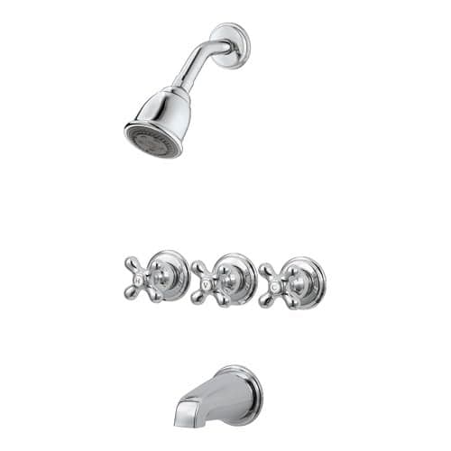 Pfister LG01-8CBC 3 Tub & Shower Faucet with Metal Cross Handles (Valve Sold Separately), 1.8 gpm, Polished Chrome
