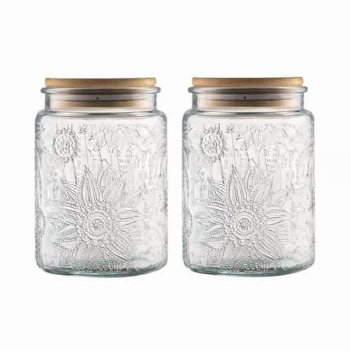 2 Pack Vintage Glass Storage Jar, 23.7 FL OZ Glass Food Storage Containers with Bamboo Lid, Candy Jars with Lids for Kitchen Counter, Pantry, Coffee, Tea, Sugar