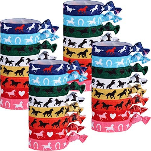 WILLBOND 32 Pieces Ribbon Hair Ties Accessories Sports Elastic Ribbon Tie Gifts for Autism Mexican Festival Derby Horse Racing Decor Women(Horse Pattern)