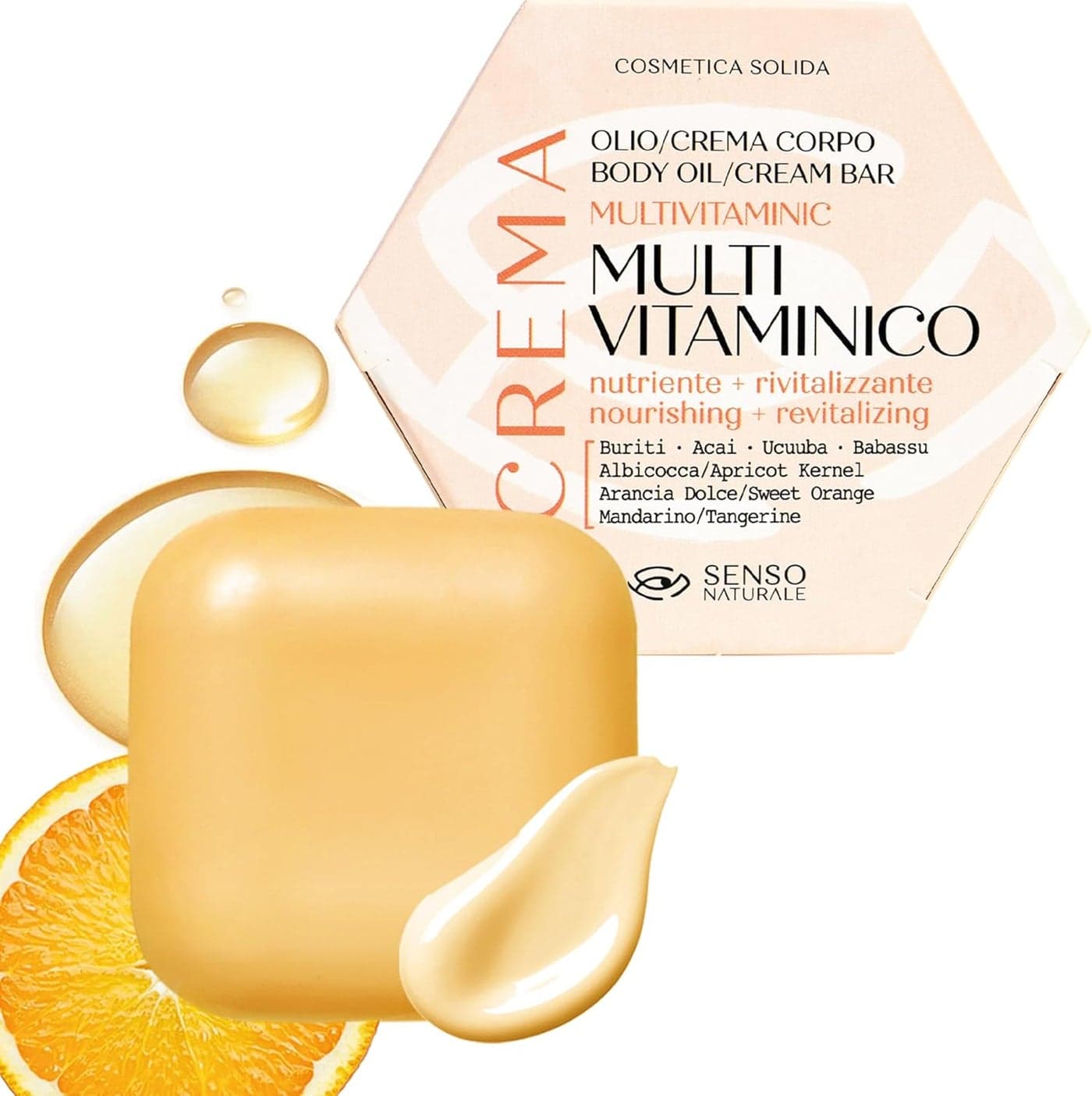 Senso Naturale Multivitamin solid Body Oil Vitamin CE Revitalising Cream for Radiant and Youthful Skin Moisturising Antioxidant Antiblemish 100 Natural and Vegan