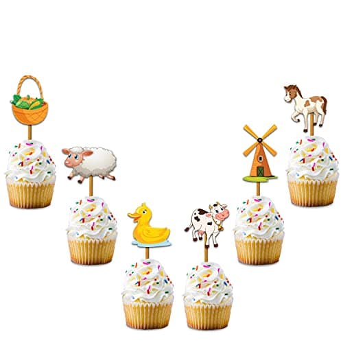 Festiko® Farm House Animal Happybirthday Theme Party Cake Cutting Decoration 18 Pcs Cup Cake Topper, Farm House Animals Party Favors for Kids Birthday Decoration