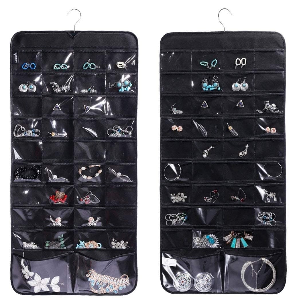 Home Style India Hanging Jewelry Organizer Duel Side 76 Pockets Black Pack of 1