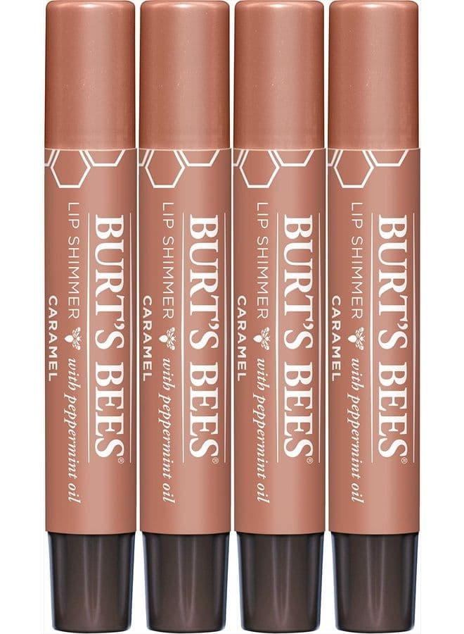 Lip Balm Easter Basket Stuffers, Moisturizing Lip Shimmer Spring Gift for Women, for All Day Hydration, with Vitamin E & Coconut Oil, 100% Natural, Caramel, 0.09 Ounce (4 Pack)