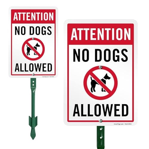 SmartSign 10 x 7 inch “Attention - No Dogs Allowed” LawnPuppy Yard Sign and 18 inch Stake Kit, 40 mil Laminated Rustproof Aluminum, Red, Blue and White, Set of 1, Made in USA