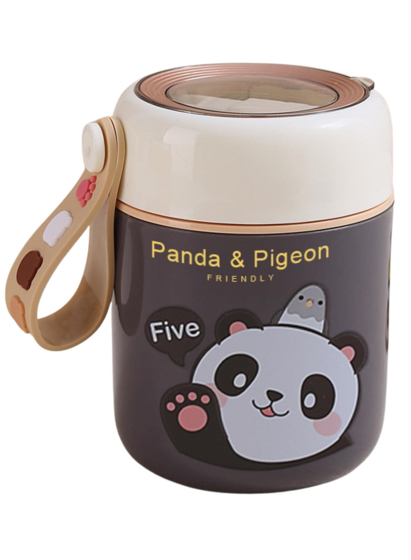 Twisoo Panda & Pigeon Vacuum Insulated Food Jar- Leak-Proof Portable Food Bowl, Stainless Steel with Foldable Spoon, Kids Food Jar for School Office Picnic Travel (450ml) (Gray)