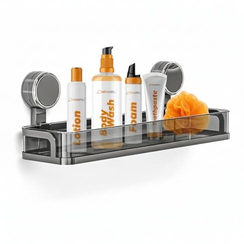 NEVADRILL Shower Caddy Wall Mounted, Easy Twist & Lock Vacuum Grip with Adhesive Base, No Drill Bathroom Shelf Organizer for Shampoo, Soap & Toiletries – Space-Saving Design (1-Pack) (Black, 40 CM)