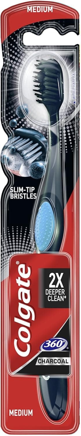 Colgate Toothbrush 360 Charcoal Black Medium Cdu 12 pack of 6