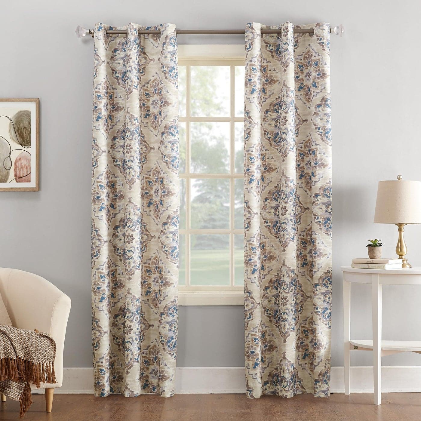 Sun Zero Regina Floral Watercolor Energy Efficient Grommet Curtain Panel 40 x 84 Linen