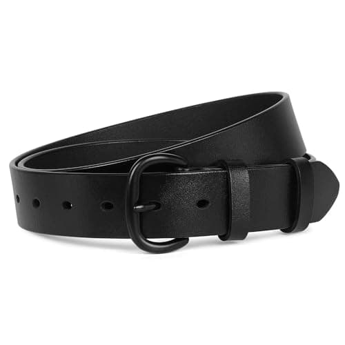 SANSTHS Women Leather Belt for Jeans Pants Dresses Black Ladies Waist Belt with Black Buckle, Black S