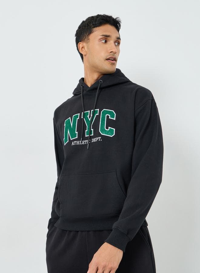 Men Black Embroidered NYC Fleece Hoodie
