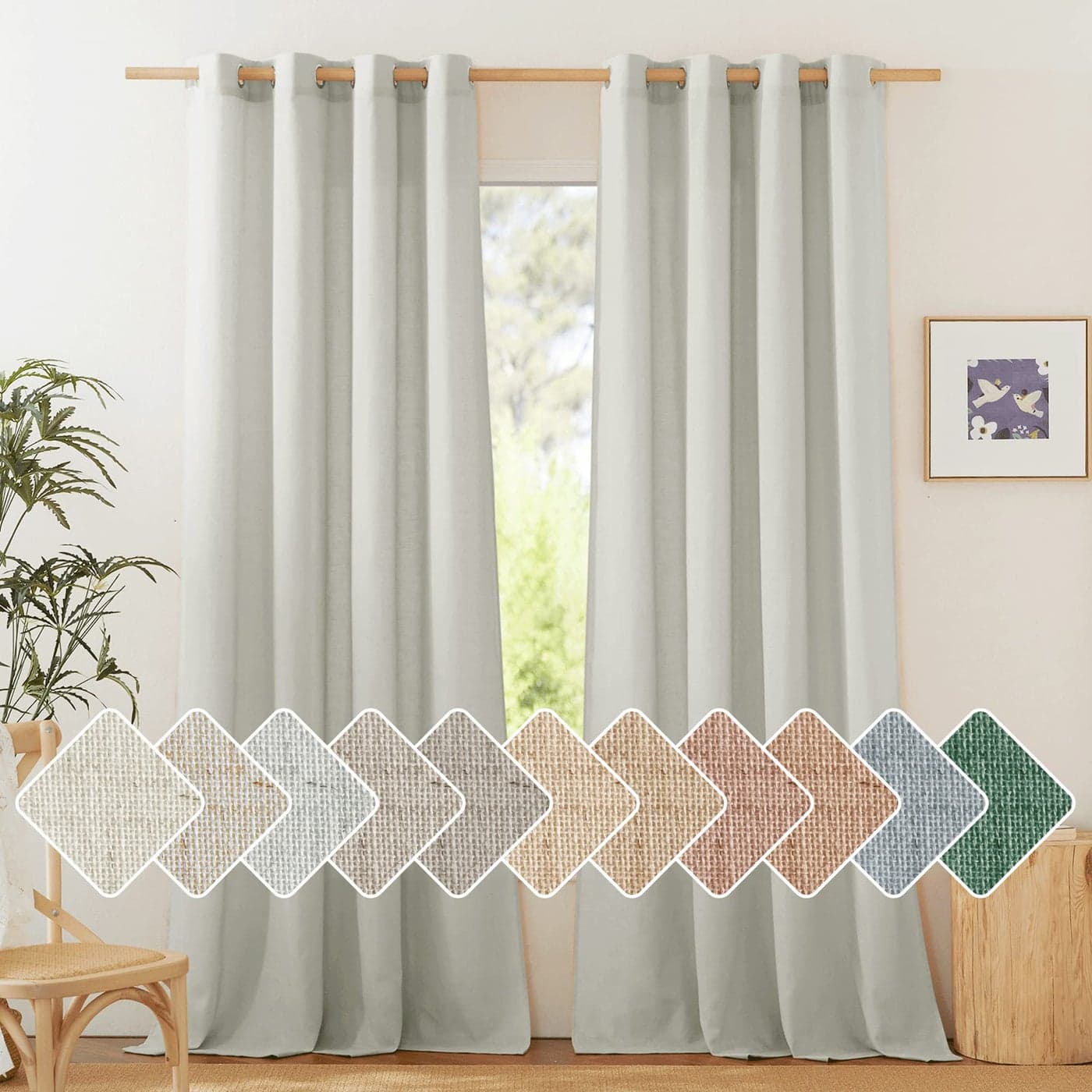 NICETOWN Linen Gray Curtains for Windows Grommet Top Thick Flax Semi Sheer Eclectic Drapes Privacy Assured with Light Filtering for Kids RoomLiving Room W55 x L84 2 Pieces