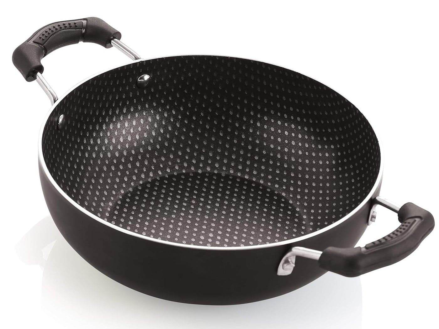 Nirlon Polkadot Non Induction Aluminum Non Stick Kadhai/Wok 22cm, 2.25 Liter with Soft Touch Handle