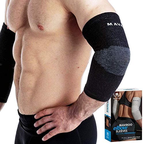 Mava Sports Elbow Sleeve Weightlifting Bamboo Elbow Brace Compression Support Sleeve for Tendonitis, Tennis, Golf Elbow Treatment - Reduce Elbow Joint Pain (Black, Medium)