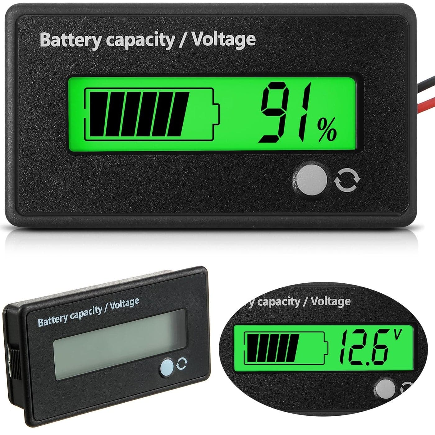 Frienda Dc 12v 24v 36v 48v 72v Battery Meter with Alarm Battery Capacity Indicator Monitor Voltage Meter and Lithium Ion IndicatorGreen Light