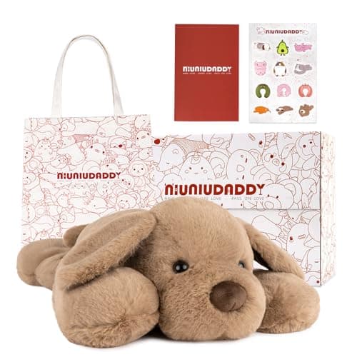 Niuniu Daddy Weighted Dog Stuffed Animals for Anxiety 33lb Weighted Plush Dog Toy Pillowfort for Adults Kids Girls Boys Large Stuffed Puppy Plush Pillow as Gift for Valentine Include Bag Sticker