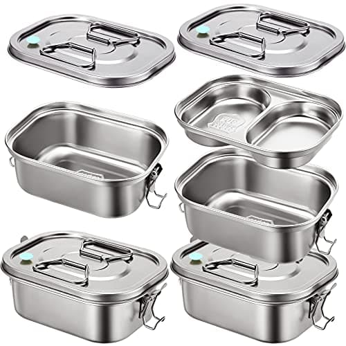 Romooa 2 Pieces Metal Bento Box for Adults Metal Lunch Box Stainless Steel Bento Containers Leakproof Dual Tiers Lunch Container With Airtight Valve Handle Dishwasher Safe(Medium)
