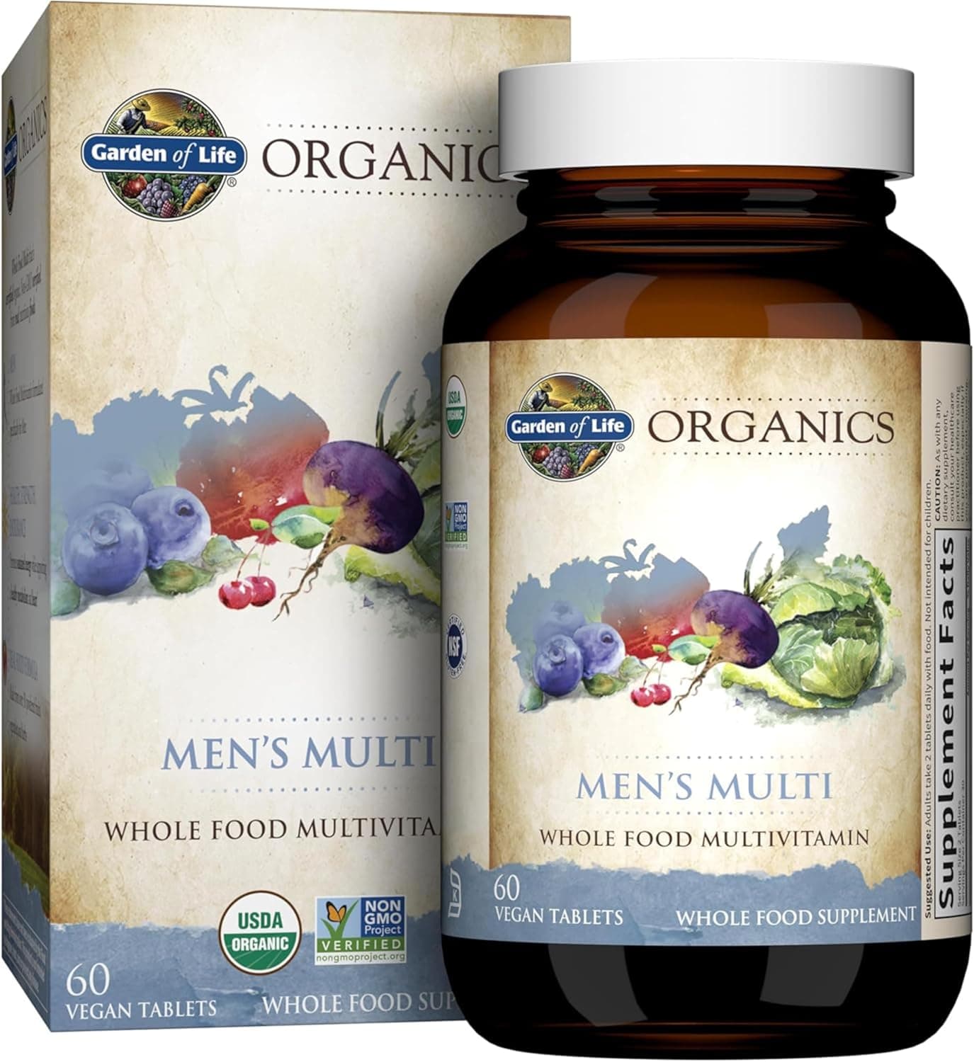 Garden of Life Organics Whole Food Multivitamin for Men 60 Tablets Vegan Mens Vitamins and Minerals for Mens Health and WellBeing Certified Organic Vegan Mens Multi