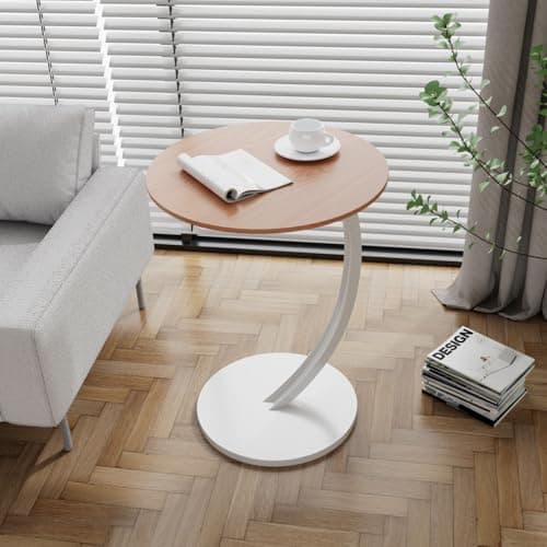 Naayaab Craft Sofa End Table Side Table, Narrow Couch C Shaped Side Table Coffee Table Snack Table Bedside Table Nightstand for Bedroom Living Room Officei - Light Brown