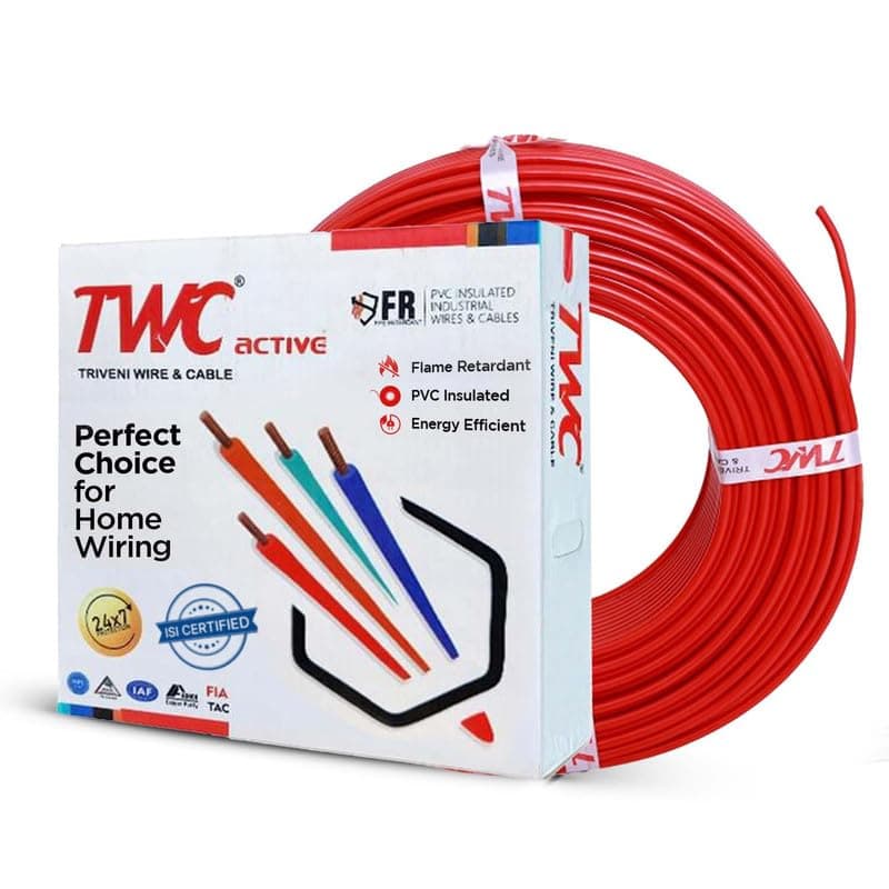 TWC Active Red 10 SQMM 90 METER | Copper Wire | HRFR (Heat Resistant Flame Retardant) Lead-Free Cable | Low Smoke Halogen-Free Wire for Home & Industrial Electrical Wiring