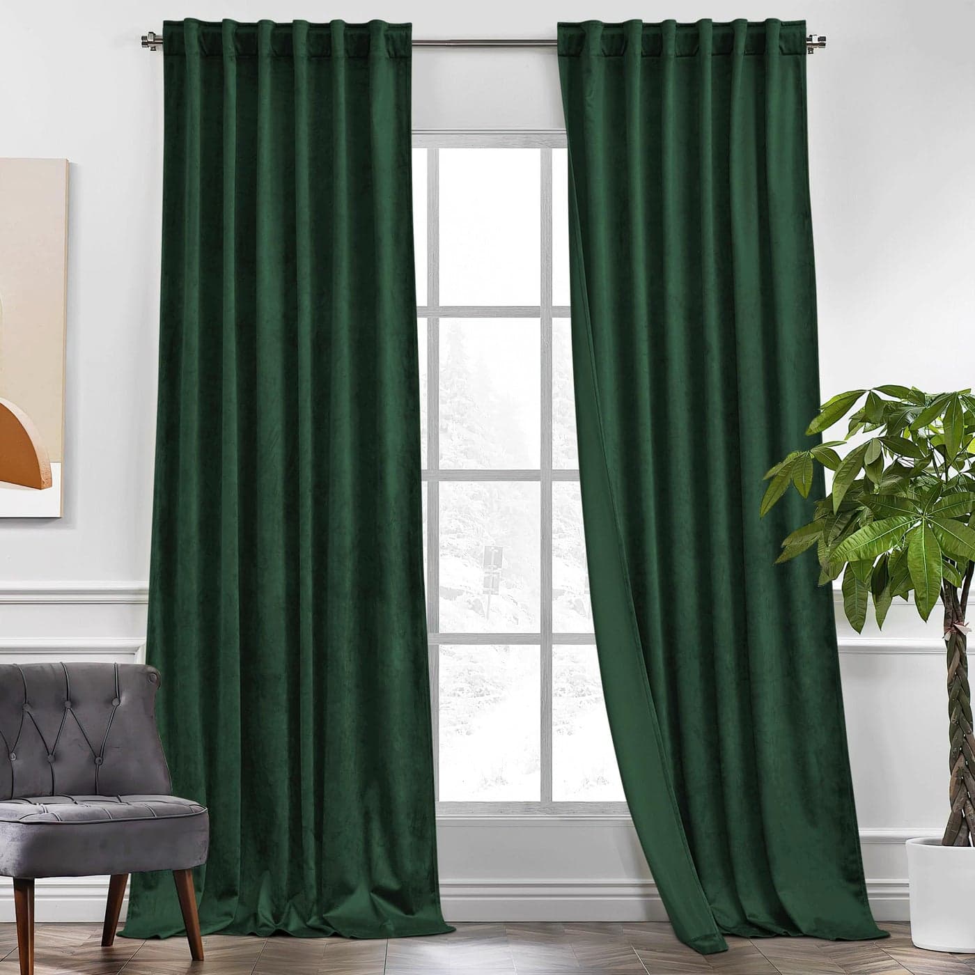 KGORGE Green Velvet Curtains 96 inches for Bedroom Living Room Velvet Blackout Curtains Soft Darkening Thermal Insulating Window Drapes Back Tab Rod Pocket Hunter Green W52 x L96 2 Panels