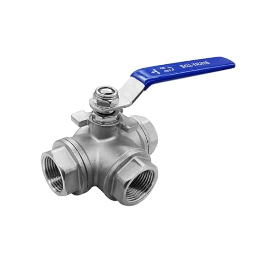 Beduan 3 Way Ball Valve Stainless Steel 304 T Mounting Pad Female Type for Water Oil Fuel and Gas with Vinyl Locking Handle (1 Inch NPT)
