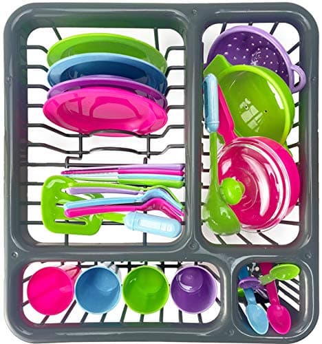 Kids Super Durable Kitchen Toys Set Pretend Play Childrens Dish Toy Wash and Dry Tableware Dish Rack with Drainer Great Gift for Kids 27 Pieces