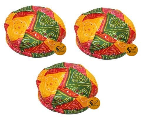 Sage Square Kids Rajasthani Traditional Turban Pagdi Safa for Marriage Mehandi Holi Function Decoration for Kids (Small Size) (Pack of 3)