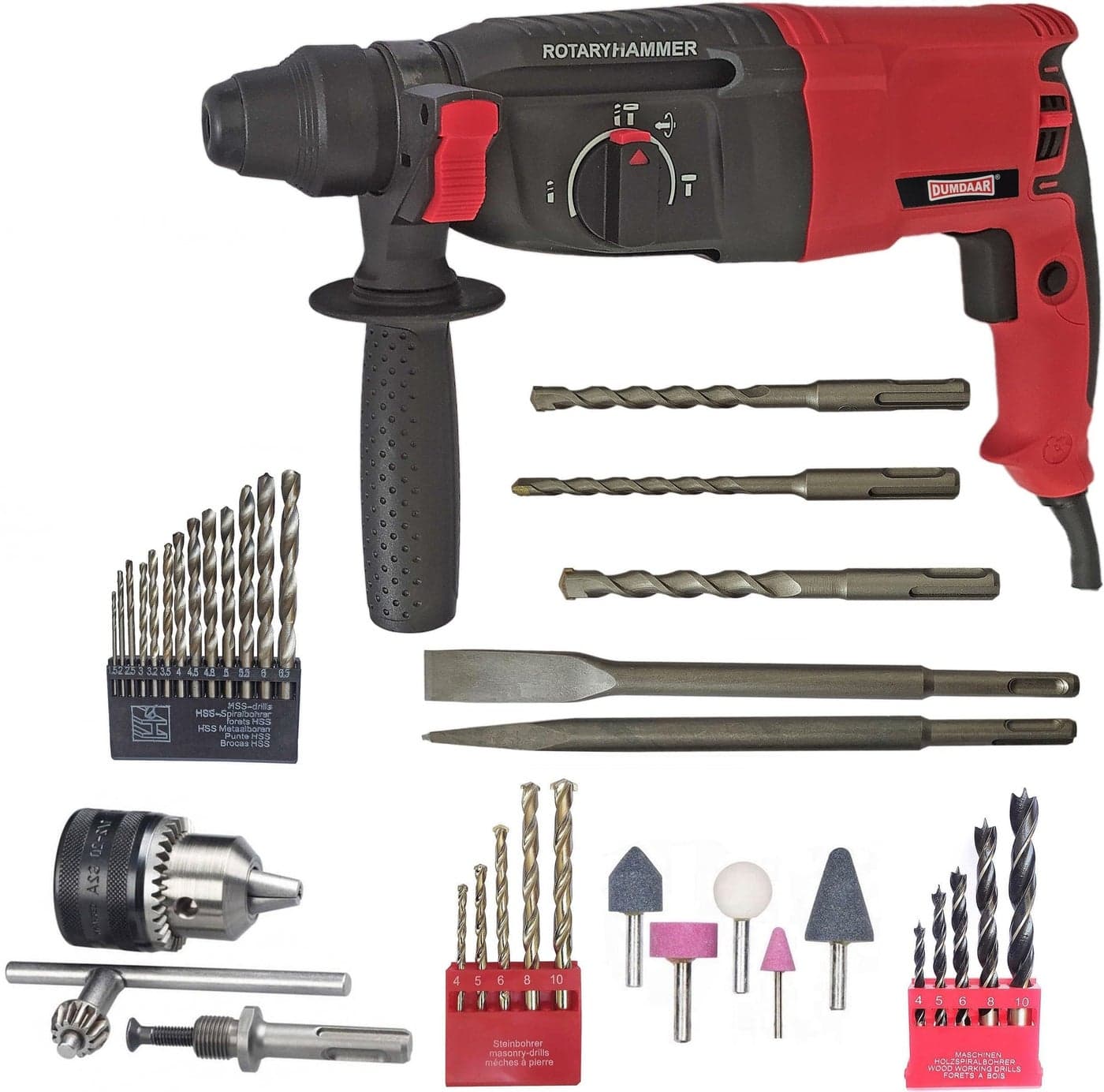 INDITRUST DUMDAAR DM26 1250W 26mm Hammer Machine with 5pc hammer bit and accessories Rotary Hammer Drill (RED) 100% Copper Winding