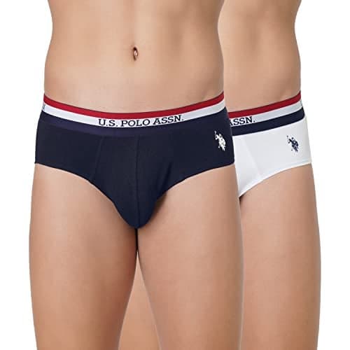 U.S. POLO ASSN. Mens EB002 Anti Microbial Signature Cotton Stretch Underwear Brief -Pack of 2 Navy/White
