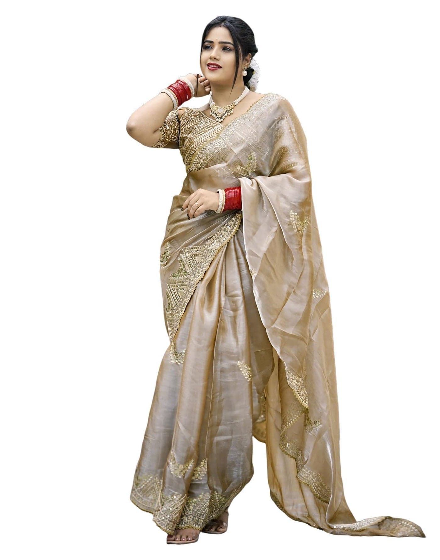 SIRIL Women's Silk Embroidered Saree With Unstitched Blouse Piece(4218S6634-Beige)