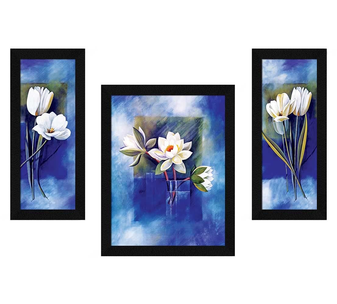 ArtX Paper Vastu Lotus Flower Wall Art Painting, Multicolor, Floral, 13.0 X 22.0 Inches, Set of 3